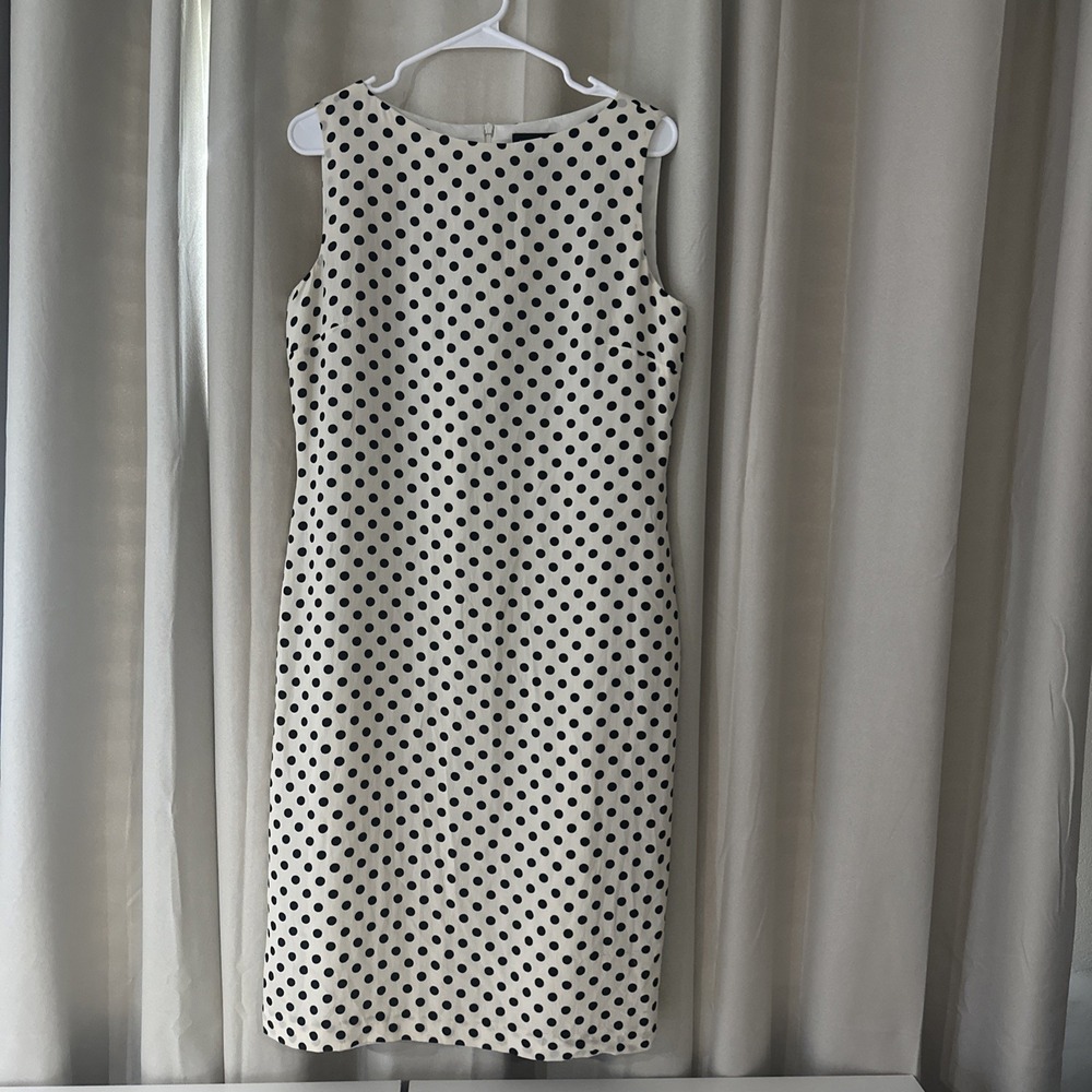 Women's Shomi 100% silk pok-a-dot Beige Black lined dress, SIZE 10